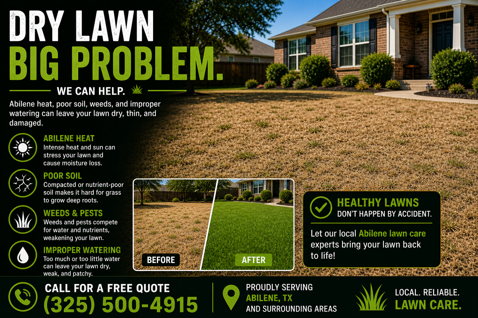 dry brown lawn Abilene TX heat damage grass