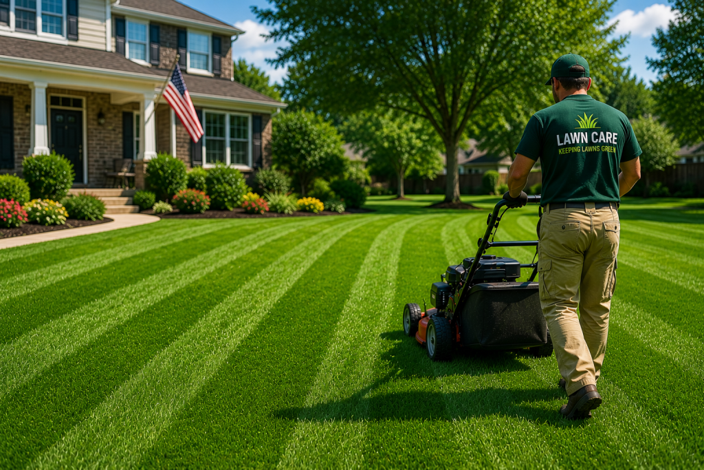 lawn mowing service Abilene TX worker cutting grass