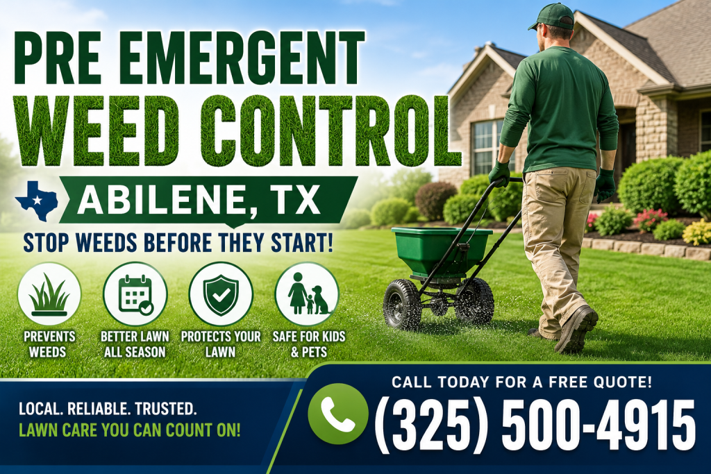 Pre Emergent Weed Control service in Abilene TX on healthy green lawn