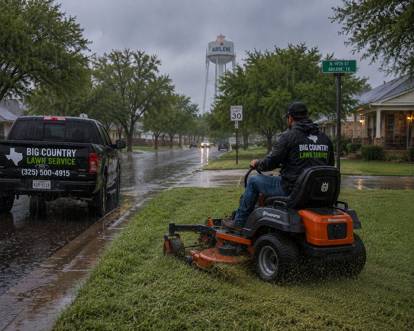 Freshly mowed acreage after rainfall in Abilene TX