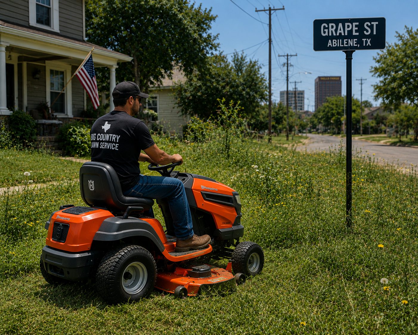 Commercial property lawn service in Abilene TX maintaining landscaped grounds