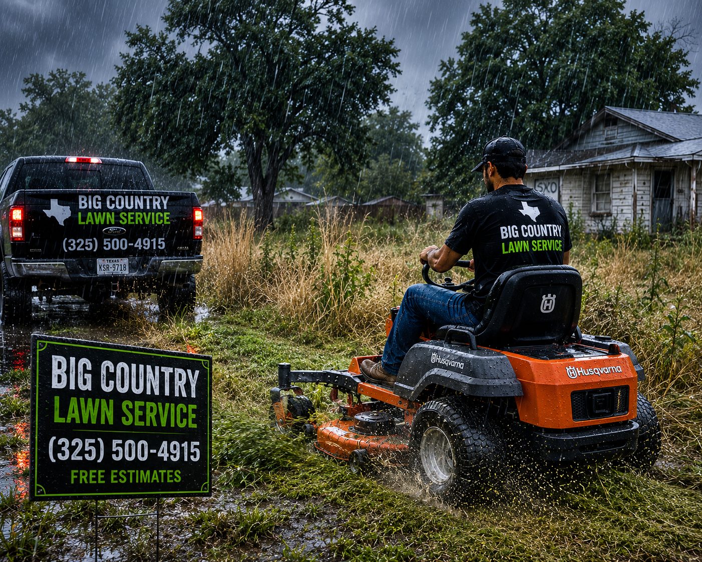 Country home on two acres receiving professional lawn mowing in Abilene TX