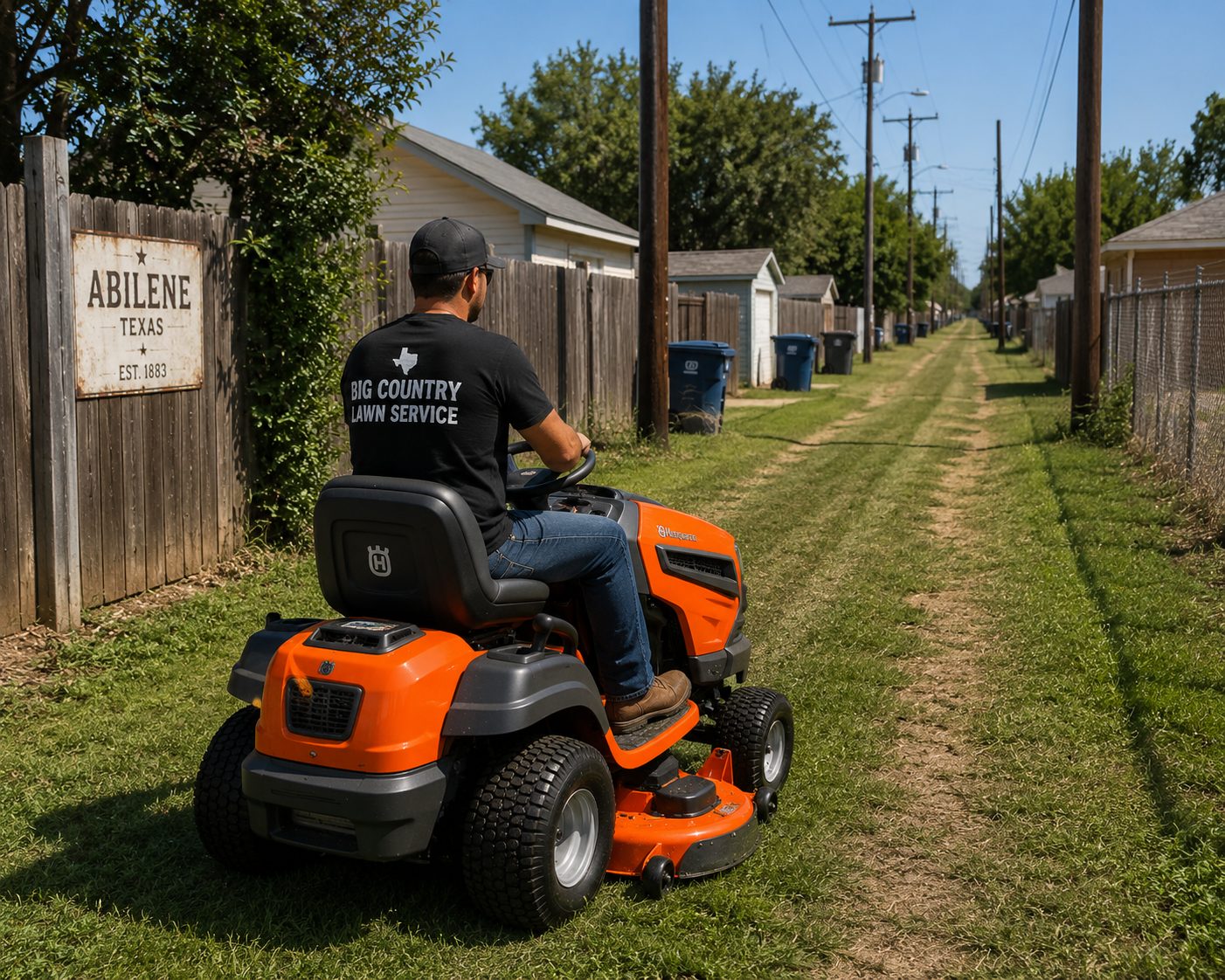 Dry West Texas backyard mowing in Abilene TX