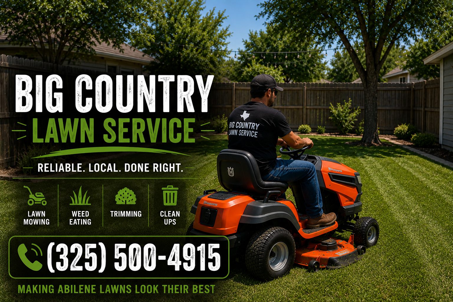 Lawn Mowing Abilene TX by Big Country Lawn Service mowing a residential lawn in Abilene Texas