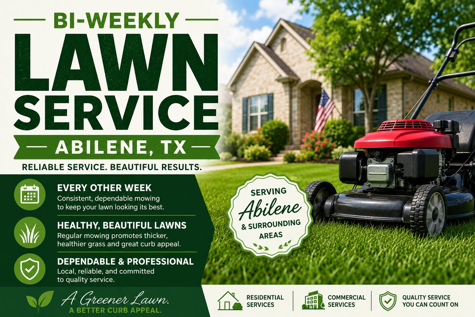 Bi-weekly lawn service at a residential property in Abilene TX