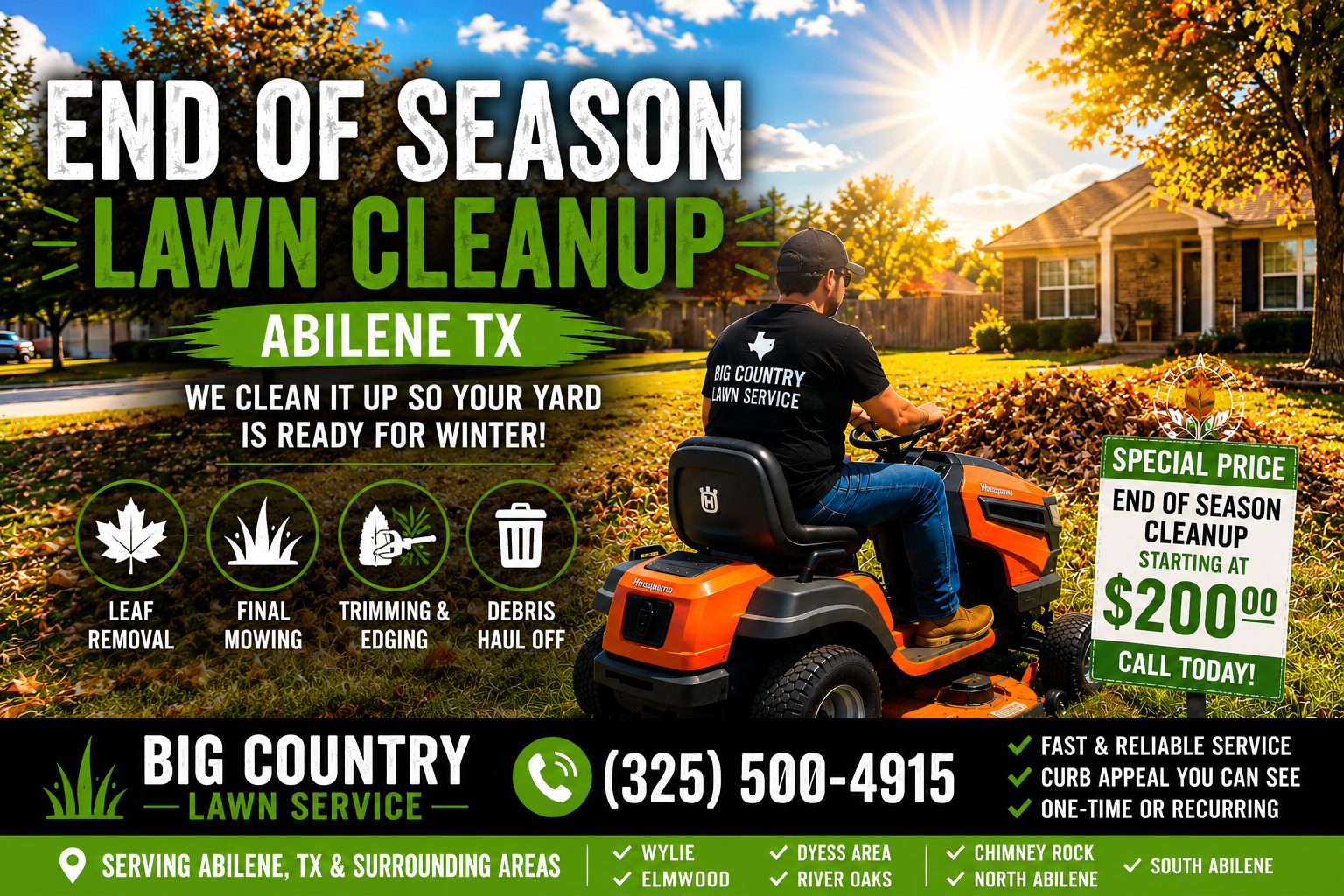 End of season lawn cleanup service at a home in Abilene TX