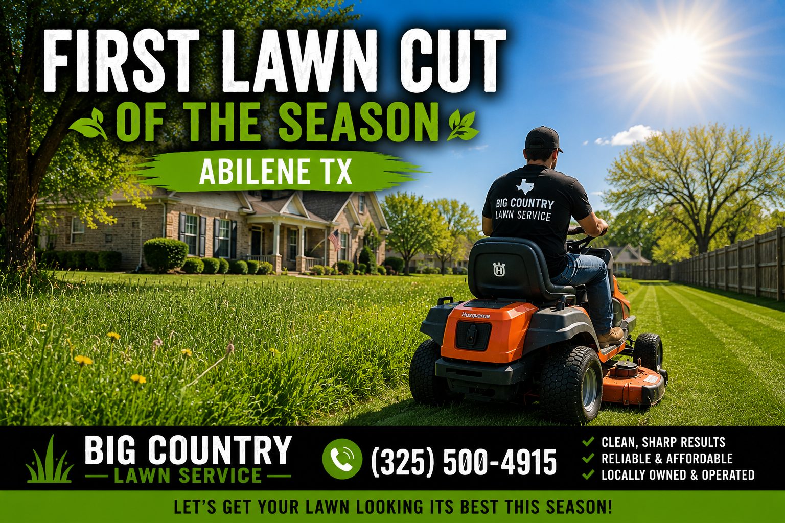 First lawn cut of the season at a residential property in Abilene TX