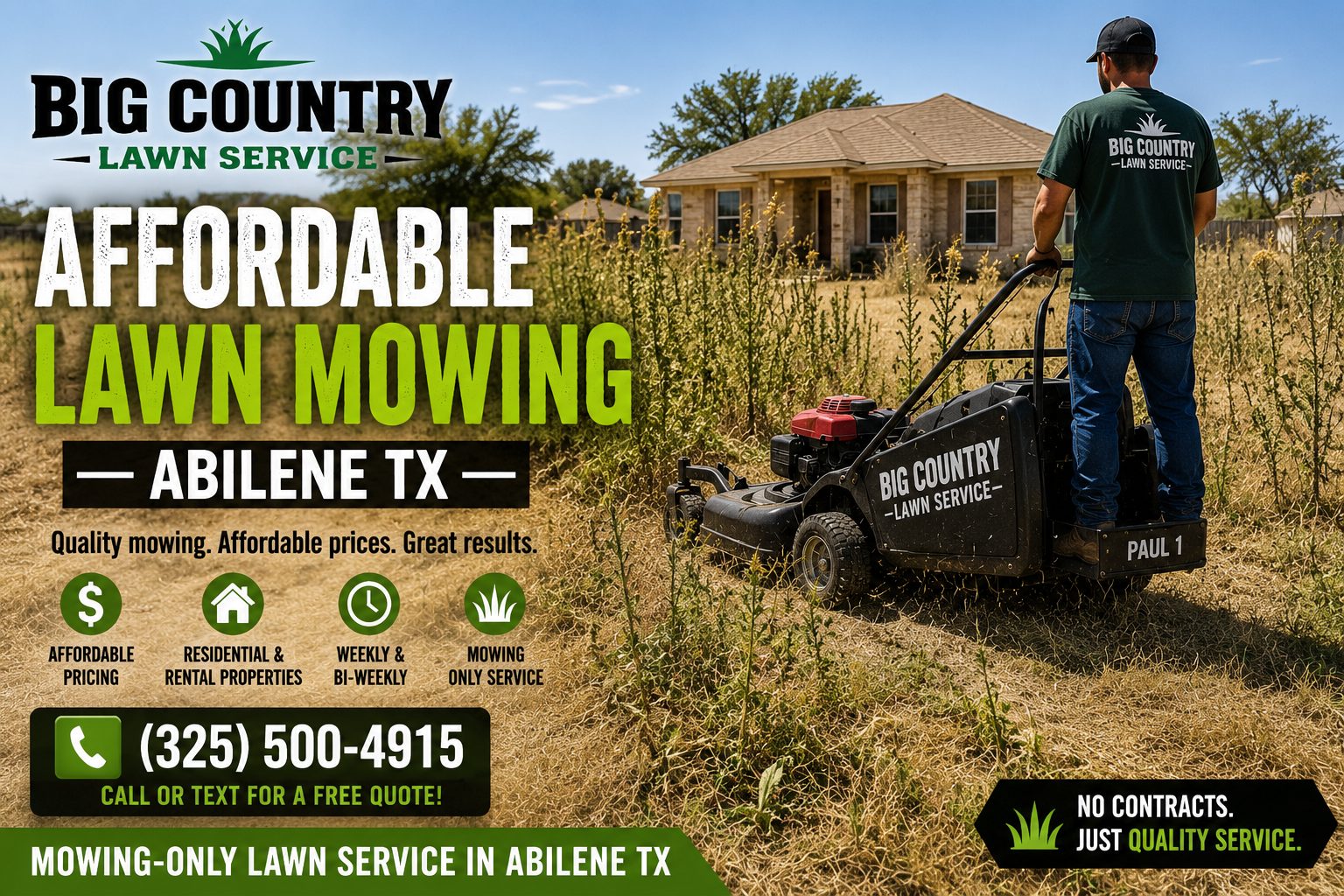 Rental property maintained with bi-weekly lawn service in Abilene TX