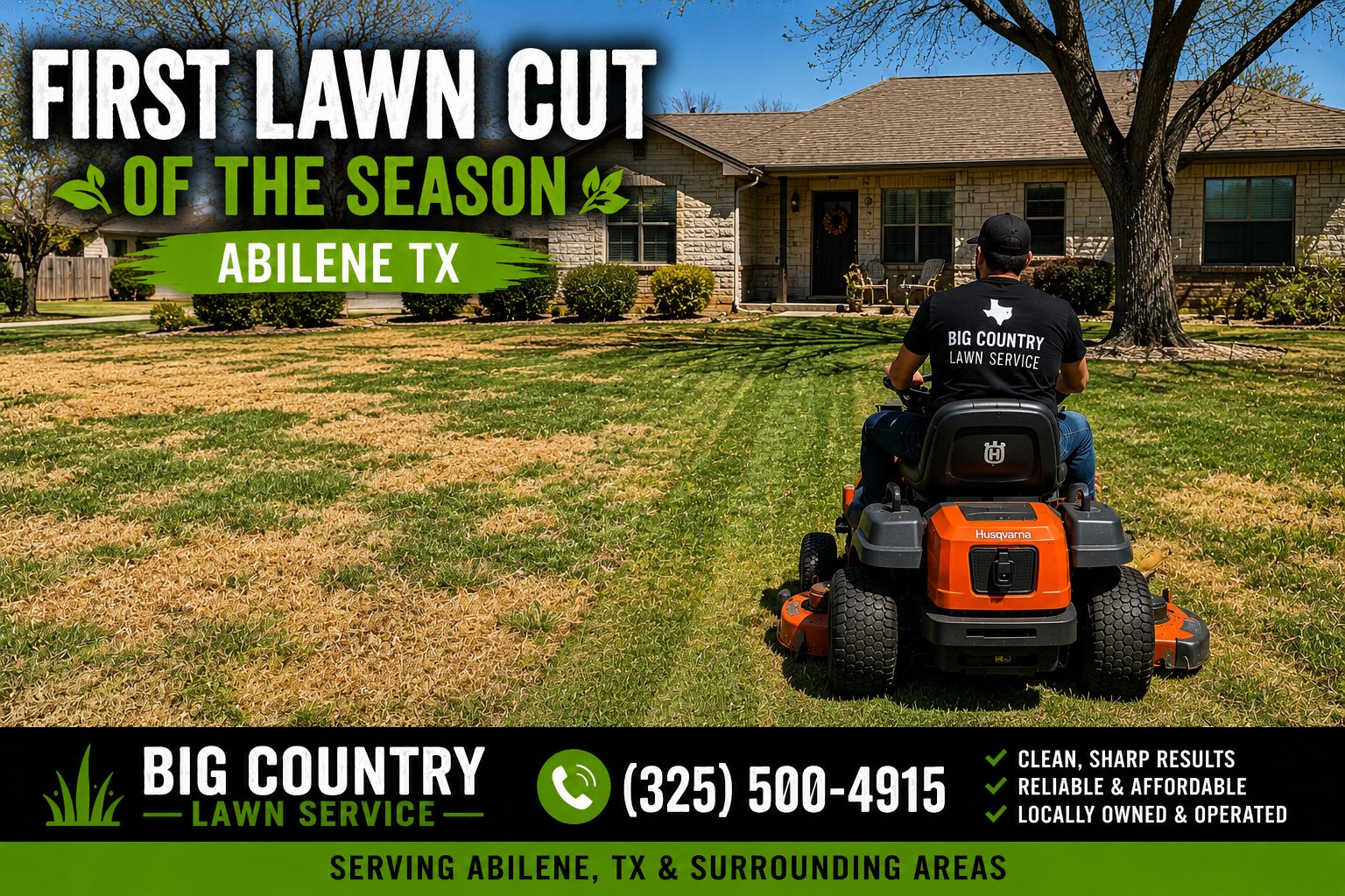 Spring lawn mowing service at an Abilene Texas home
