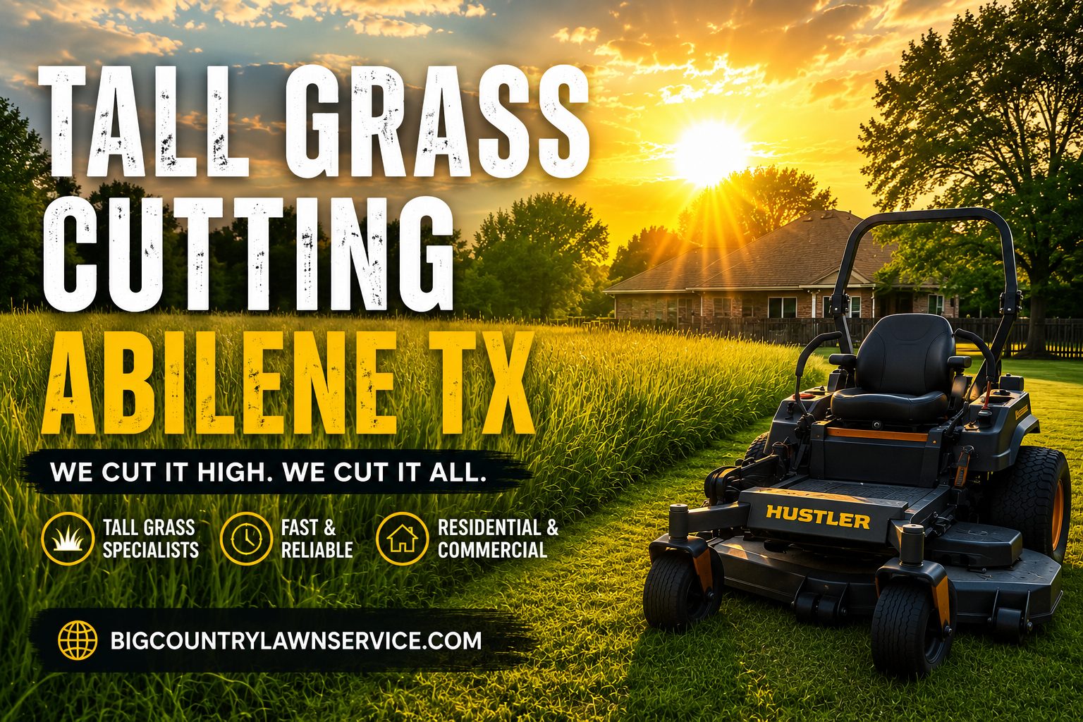 Tall grass cutting service mowing an overgrown dry lawn in Abilene TX